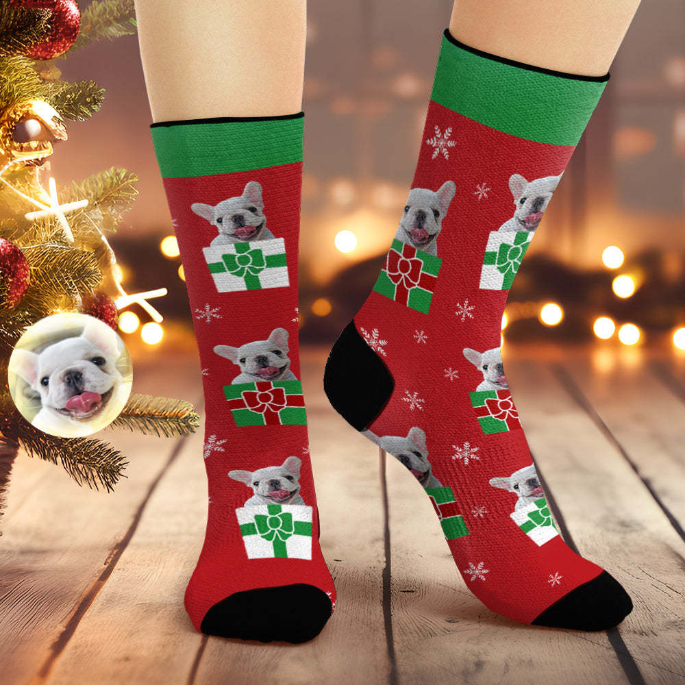 Custom Christmas Red Breathable Face Socks Personalized Dog Photo Soft Socks Gifts For Pet Lover - MyFaceSocksEU