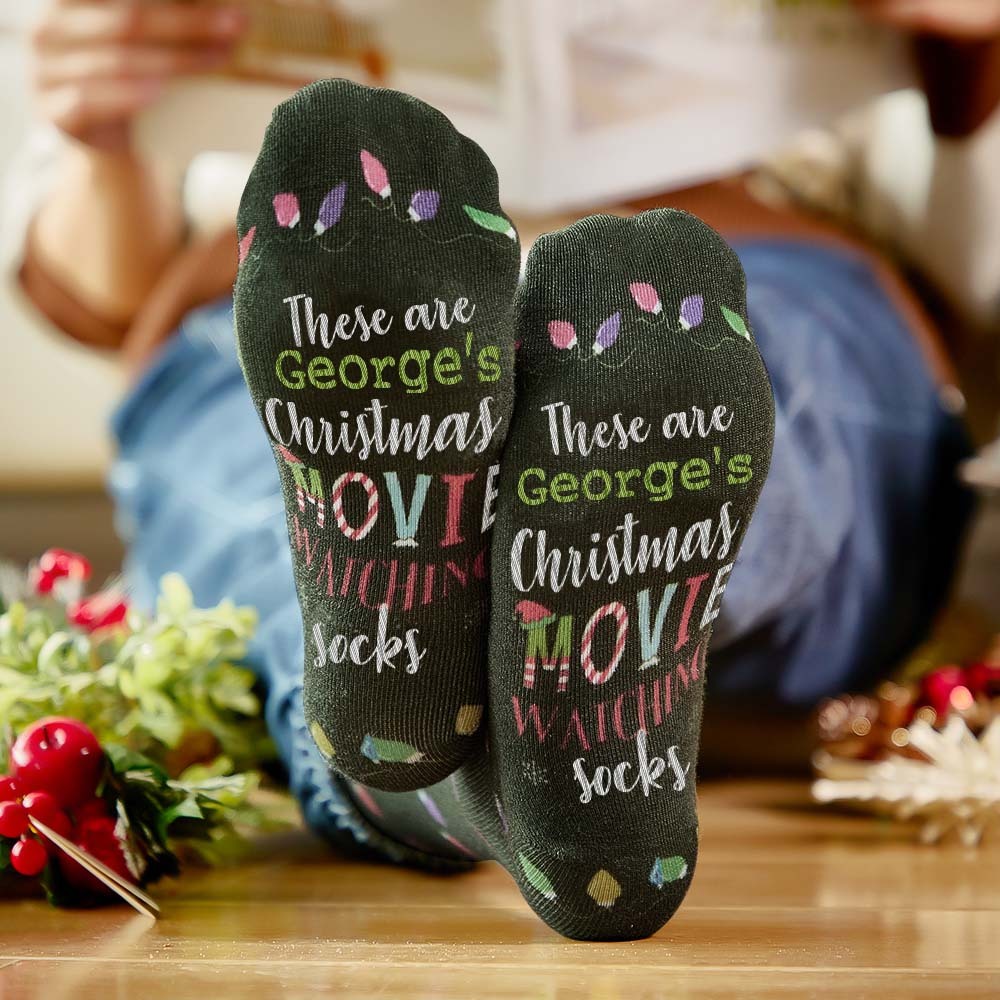 Custom Name Socks Personalized Christmas Light Socks Movies Watching Socks Merry Christmas - MyFaceSocksEU