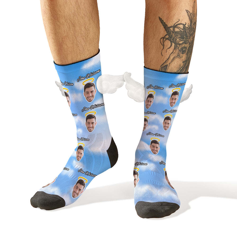 Custom Face Socks with Name 3D Magnetic Wing Socks Remembering Loved Ones Gifts - MyFaceSocksEU