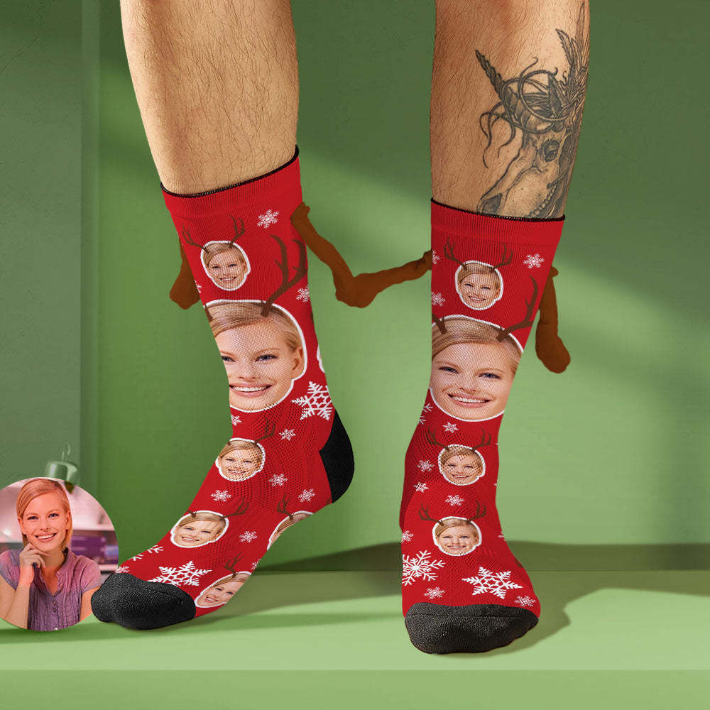Custom Face Socks Funny Doll Mid Tube Socks Magnetic Holding Hands Socks Cute Elk - MyFaceSocksEU