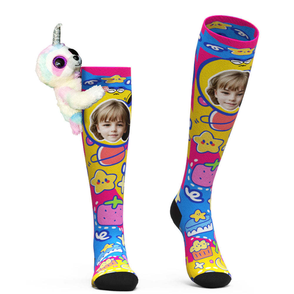 Custom Socks Knee High Face Socks Sloth Doll Colorful Socks - MyFaceSocksEU