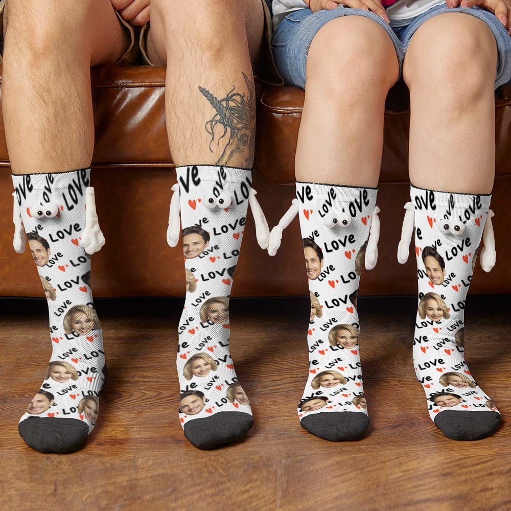 Custom Face Socks Funny Doll Mid Tube Socks Magnetic Holding Hands Socks Love Valentine's Day Gifts - MyFaceSocksEU