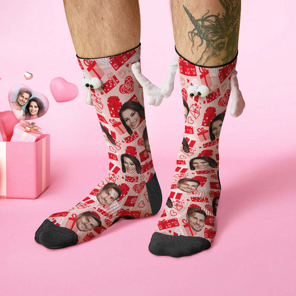 Custom Face Socks Funny Doll Mid Tube Red Socks Magnetic Holding Hands Socks Valentine's Day Gifts - MyFaceSocksEU