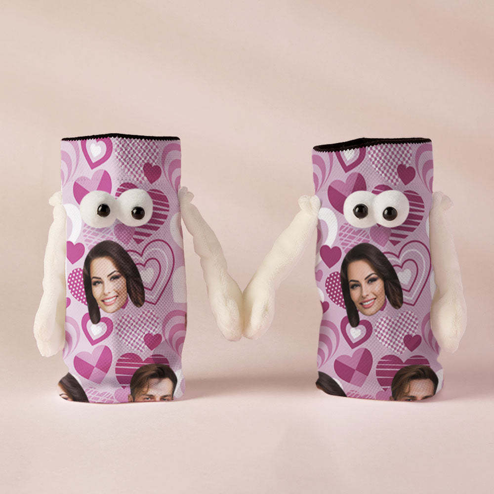 Custom Face Socks Funny Doll Mid Tube Socks Magnetic Holding Hands Socks Purple Heart Valentine's Day Gifts - MyFaceSocksEU