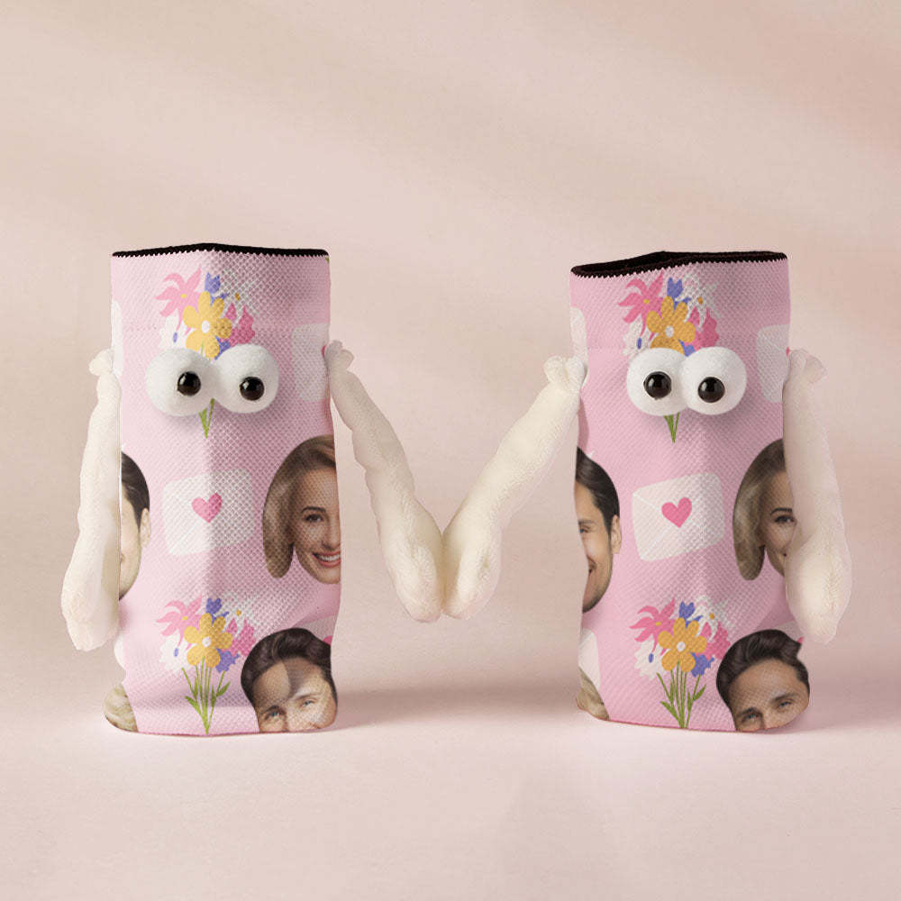 Custom Face Socks Funny Doll Mid Tube Socks Magnetic Holding Hands Socks Flower Valentine's Day Gifts - MyFaceSocksEU