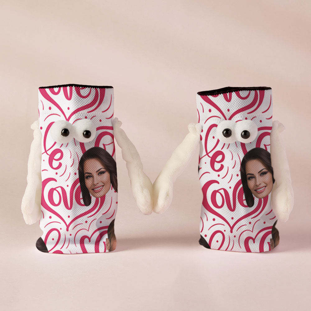 Custom Face Socks Funny Doll Mid Tube Socks Magnetic Holding Hands Socks Love Heart Valentine's Day Gifts - MyFaceSocksEU