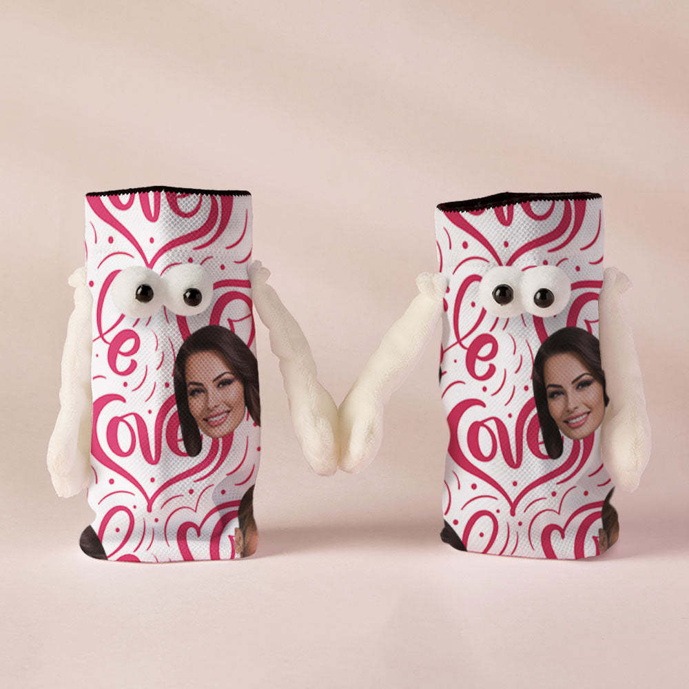 Custom Face Socks Funny Doll Mid Tube Socks Magnetic Holding Hands Socks Love Heart Valentine's Day Gifts - MyFaceSocksEU