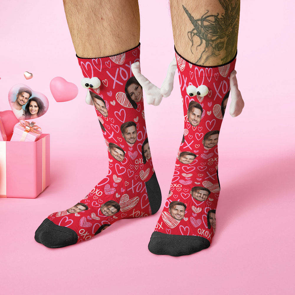 Custom Face Socks Funny Doll Mid Tube Red Socks Magnetic Holding Hands Socks XOXO Valentine's Day Gifts - MyFaceSocksEU