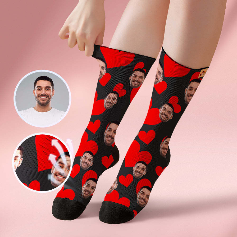 Custom Breathable Face Socks Online Preview Add Pictures Red Hearts  Valentine's Day Gifts for Couple - MyFaceSocksEU