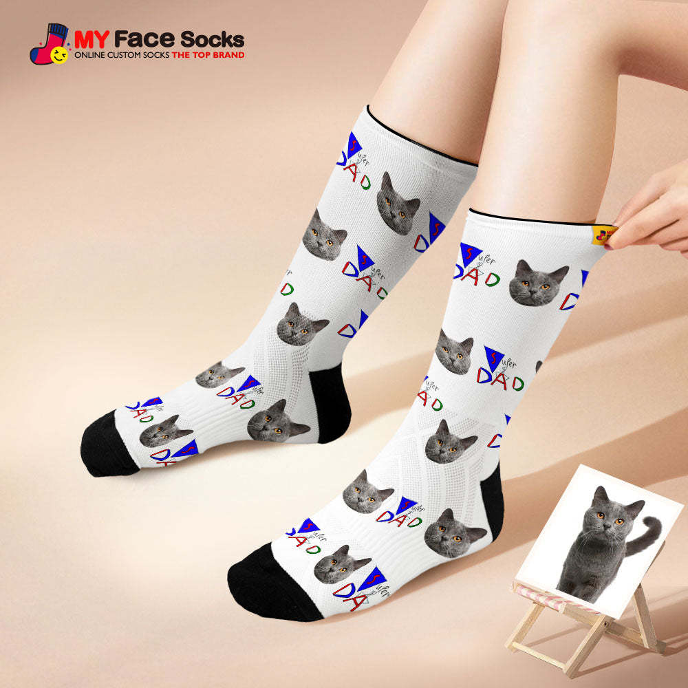 Custom Breathable Face Socks Super Dad Face Socks Gift For Father's Day - MyFaceSocksEU