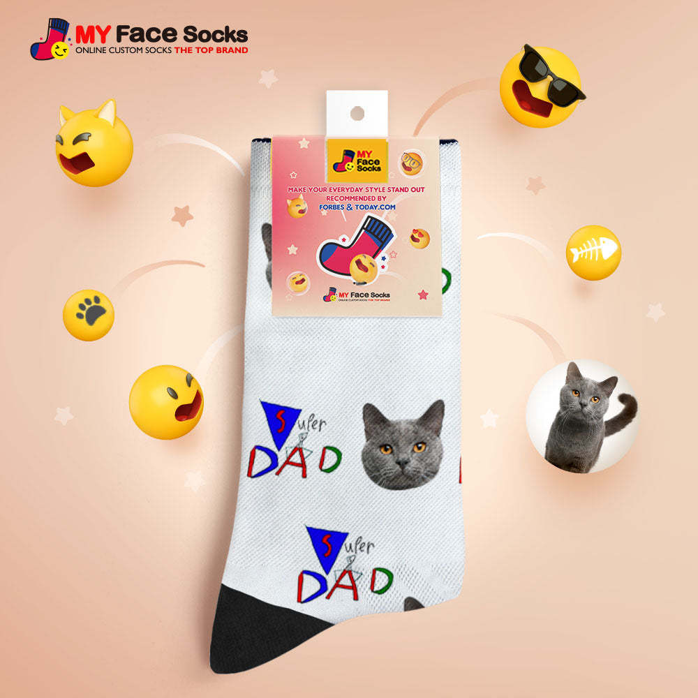 Custom Breathable Face Socks Super Dad Face Socks Gift For Father's Day - MyFaceSocksEU