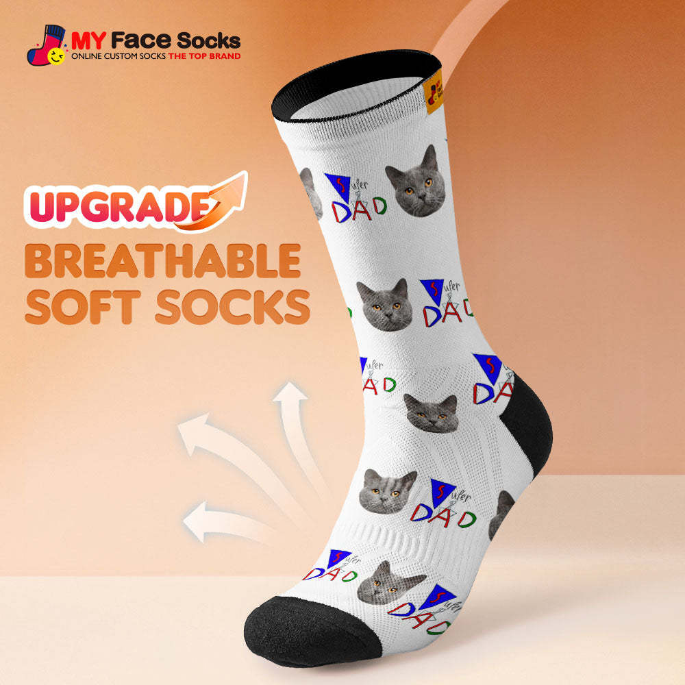 Custom Breathable Face Socks Super Dad Face Socks Gift For Father's Day - MyFaceSocksEU