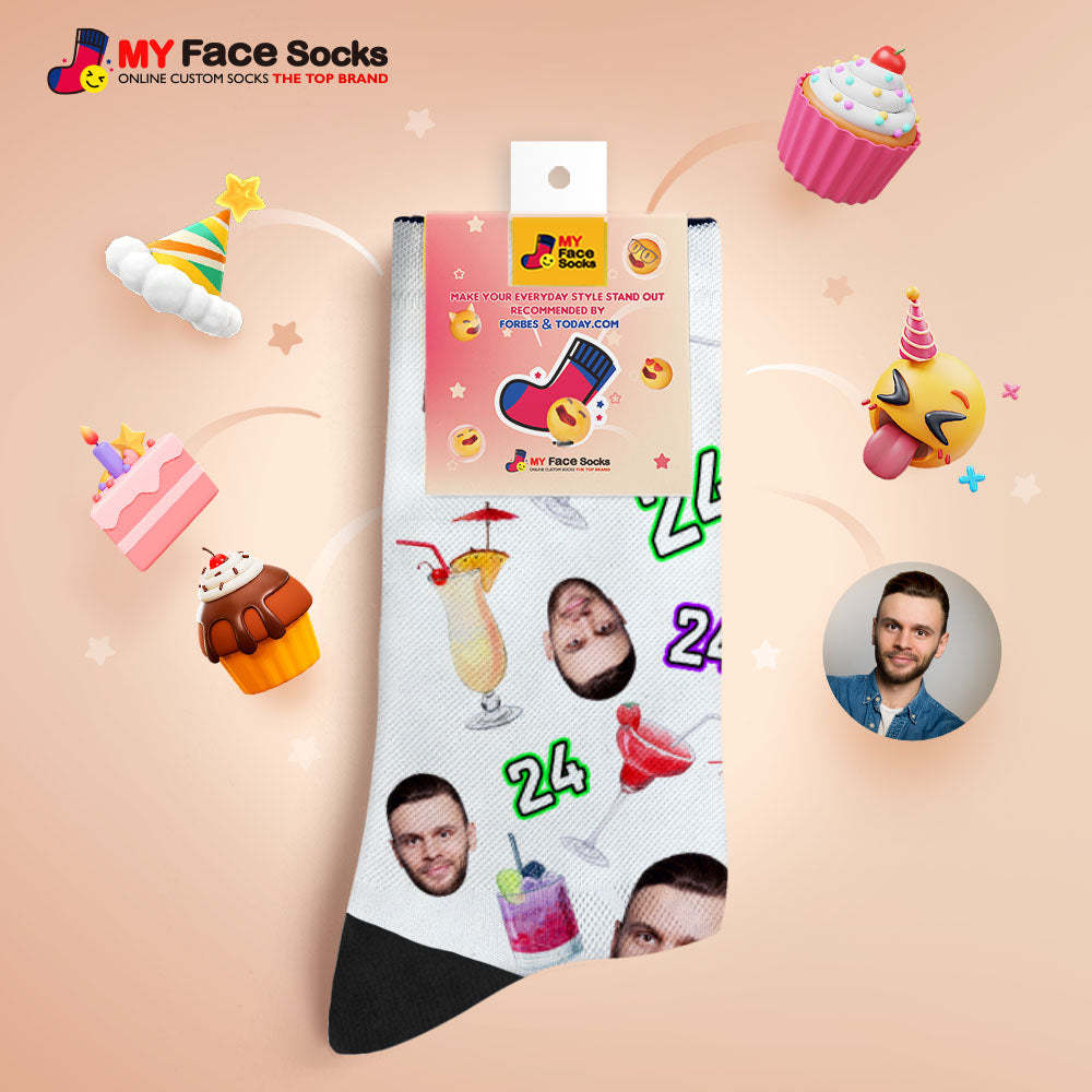 Custom Breathable Face Socks Number And Face Socks Birthday Desserts And Drinks - MyFaceSocksEU