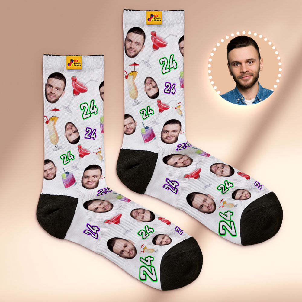 Custom Breathable Face Socks Number And Face Socks Birthday Desserts And Drinks - MyFaceSocksEU