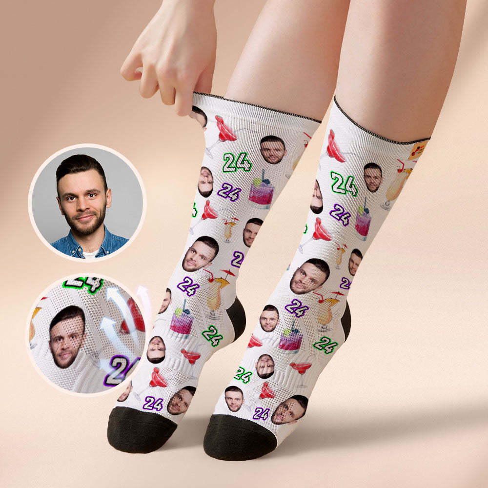 Custom Breathable Face Socks Number And Face Socks Birthday Desserts And Drinks - MyFaceSocksEU