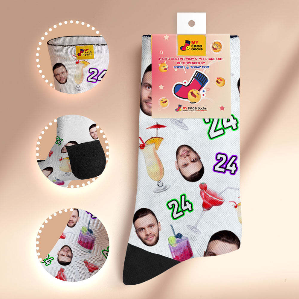 Custom Breathable Face Socks Number And Face Socks Birthday Desserts And Drinks - MyFaceSocksEU