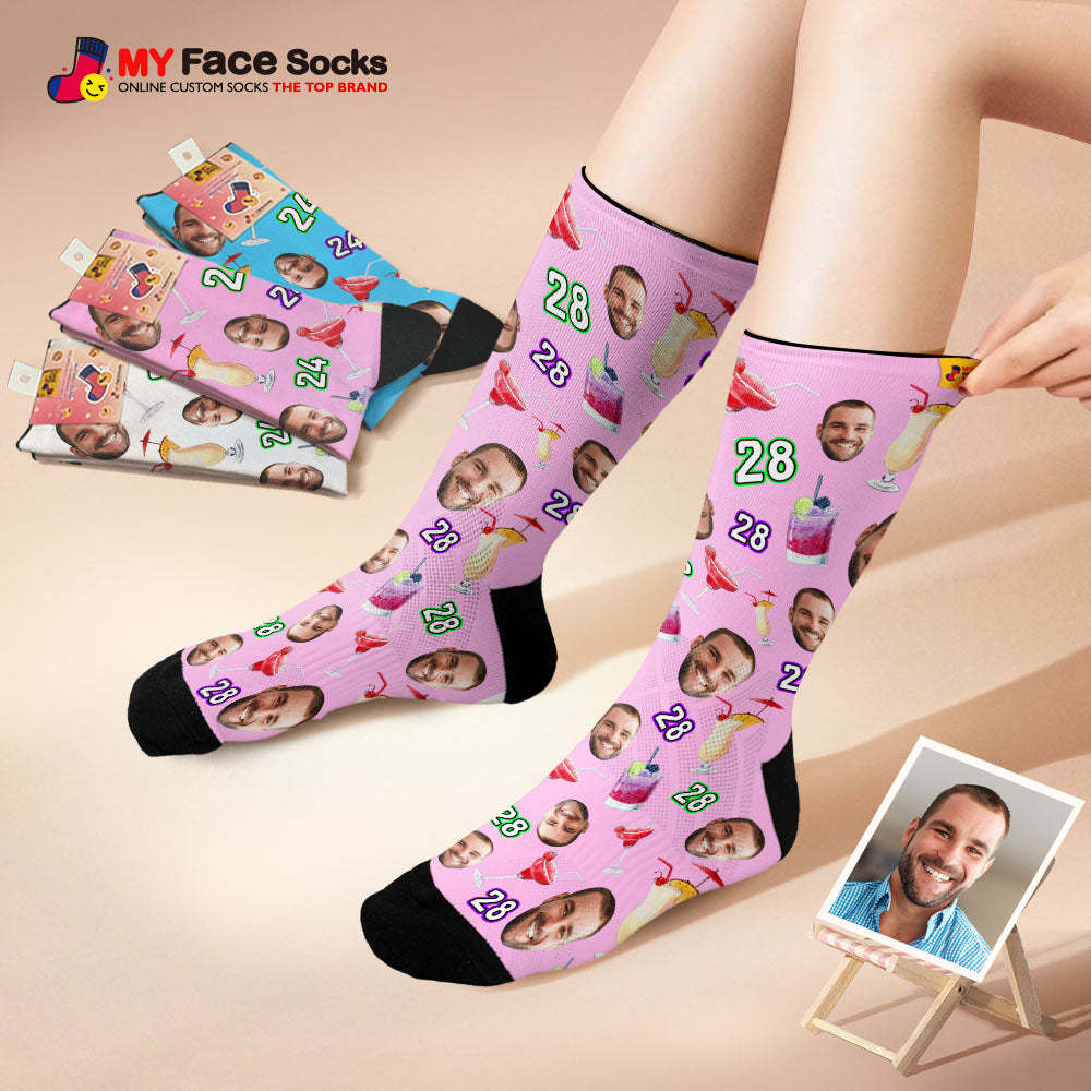 Custom Breathable Face Socks Number And Face Socks Birthday Desserts And Drinks - MyFaceSocksEU