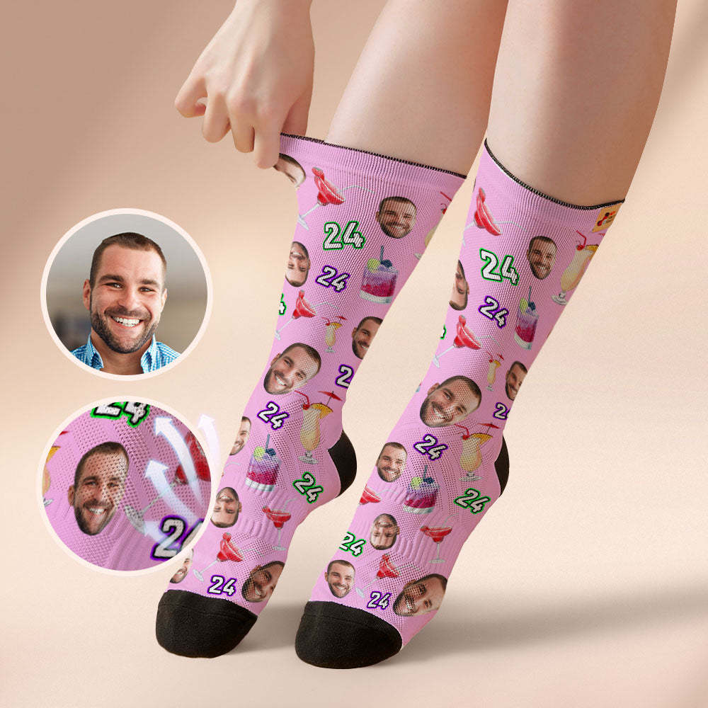 Custom Breathable Face Socks Number And Face Socks Birthday Desserts And Drinks - MyFaceSocksEU