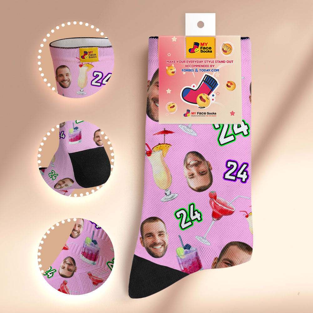 Custom Breathable Face Socks Number And Face Socks Birthday Desserts And Drinks - MyFaceSocksEU