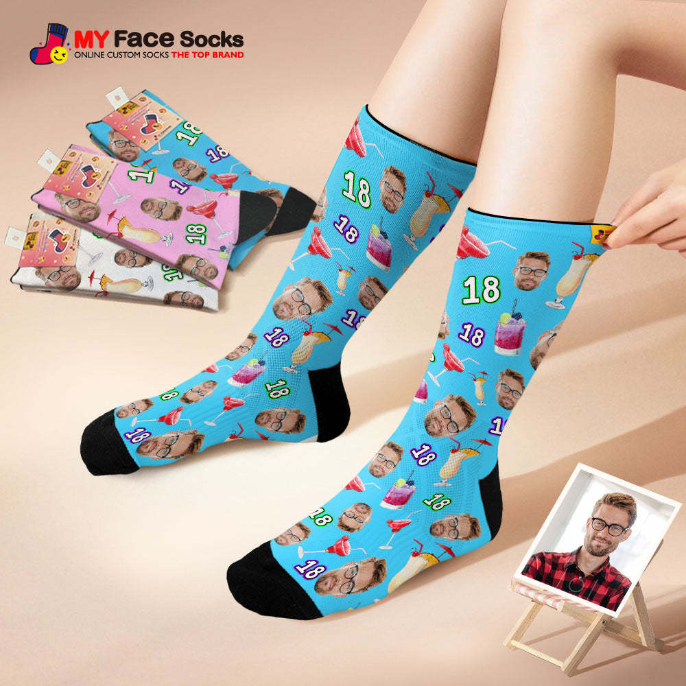 Custom Breathable Face Socks Number And Face Socks Birthday Desserts And Drinks - MyFaceSocksEU