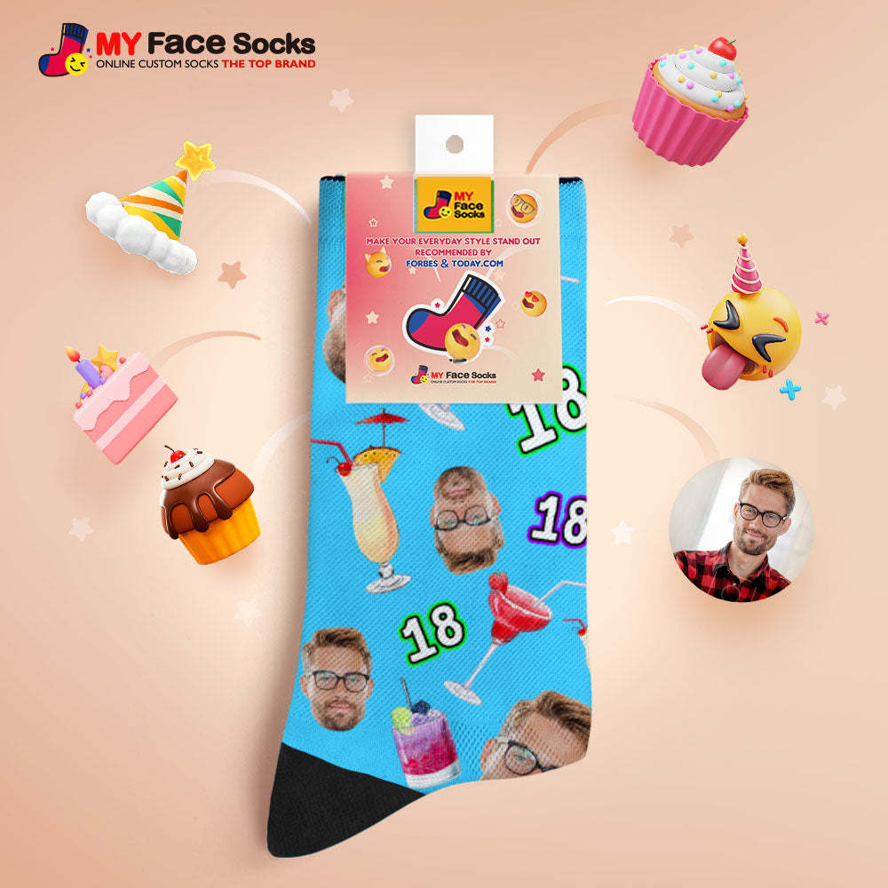 Custom Breathable Face Socks Number And Face Socks Birthday Desserts And Drinks - MyFaceSocksEU