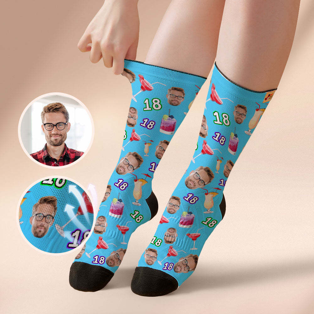 Custom Breathable Face Socks Number And Face Socks Birthday Desserts And Drinks - MyFaceSocksEU