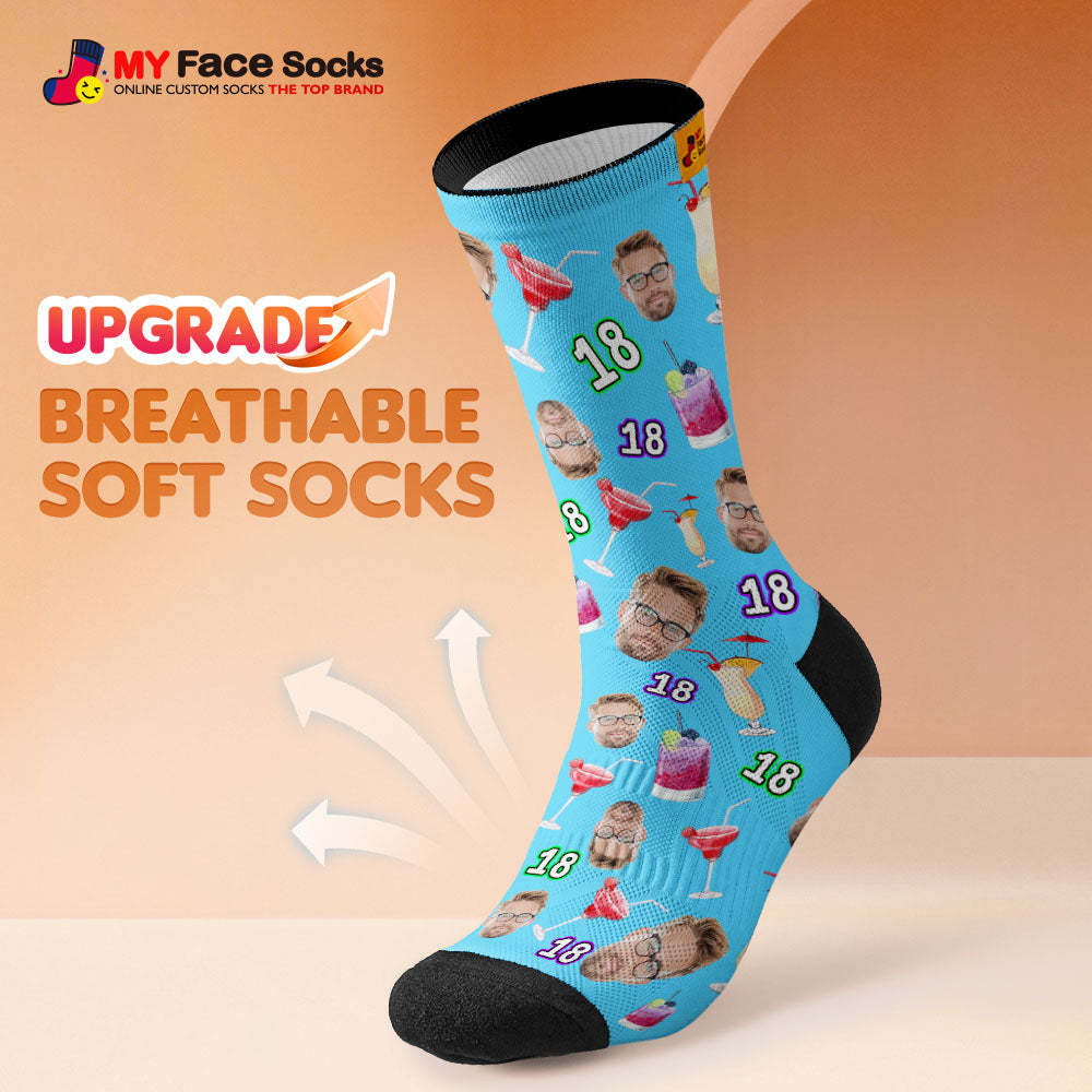 Custom Breathable Face Socks Number And Face Socks Birthday Desserts And Drinks - MyFaceSocksEU