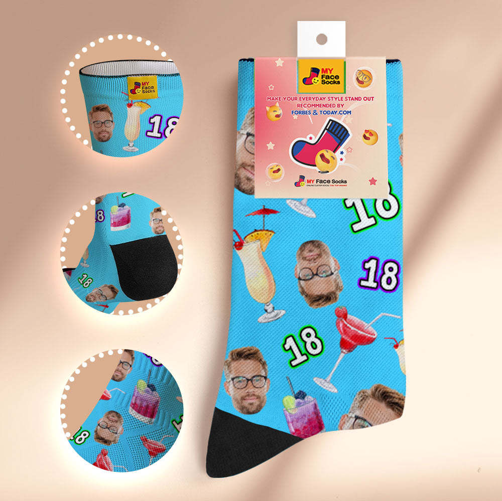 Custom Breathable Face Socks Number And Face Socks Birthday Desserts And Drinks - MyFaceSocksEU