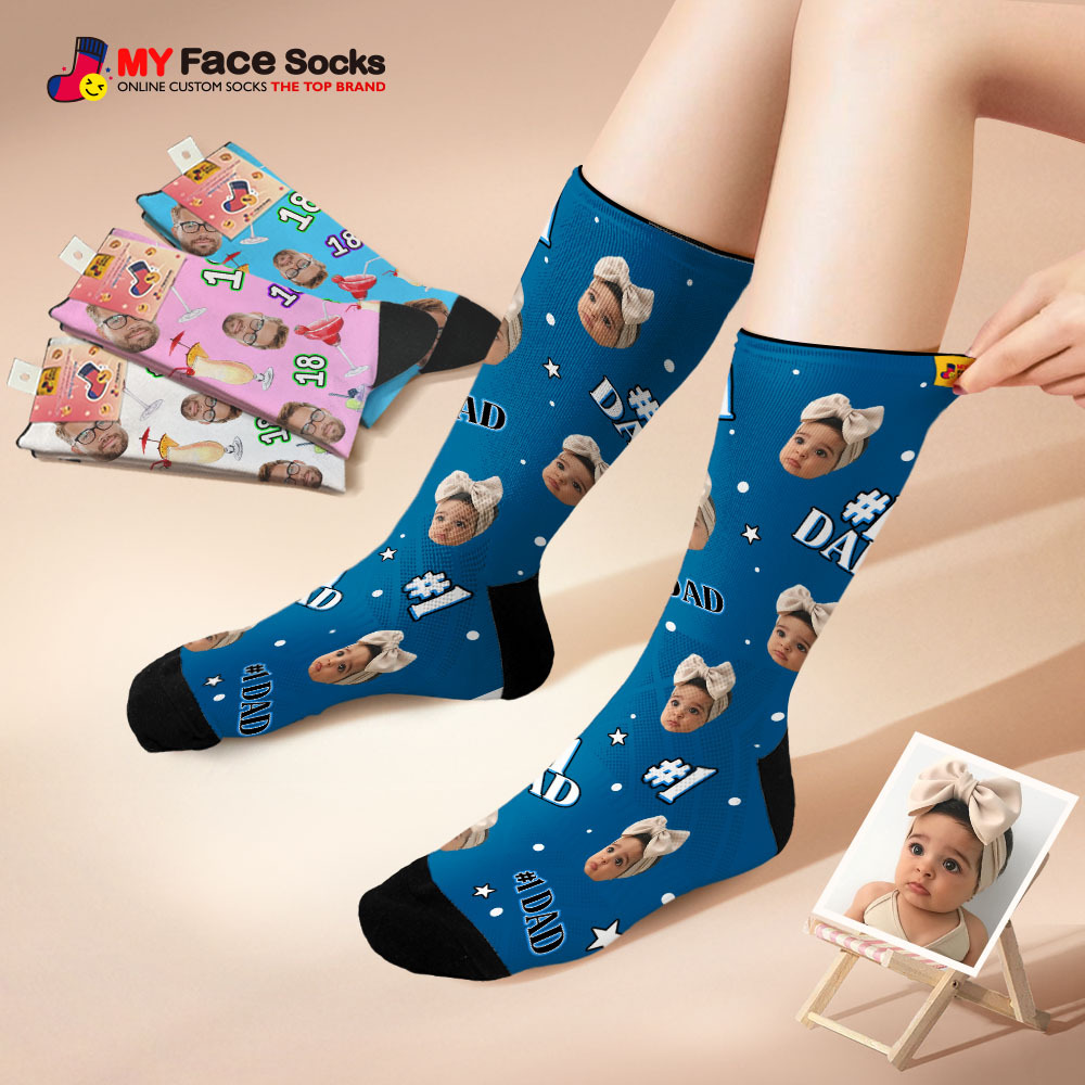Gifts for Dad, Custom Face Socks Add Pictures And Name - #1 Dad