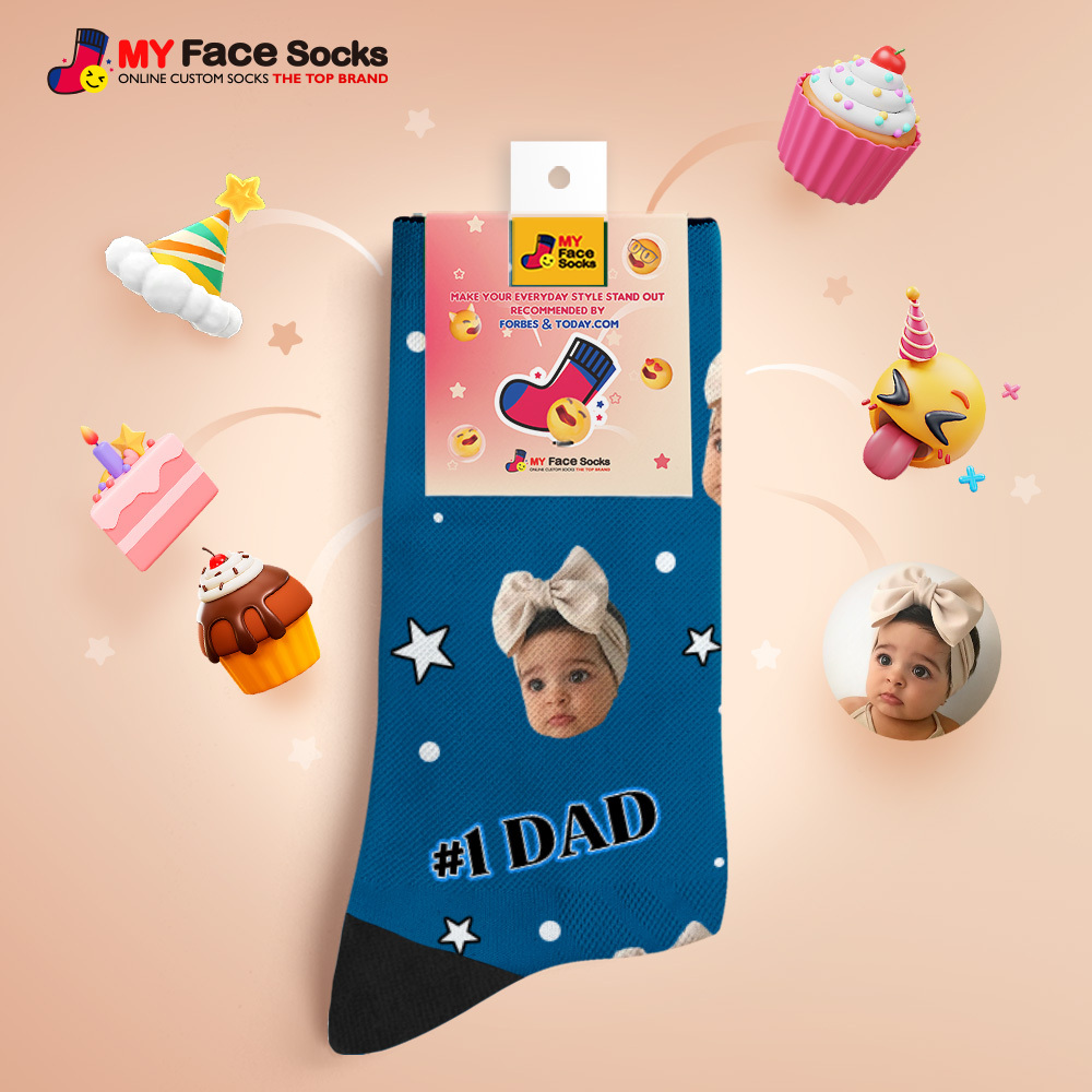 Gifts for Dad, Custom Face Socks Add Pictures And Name - #1 Dad