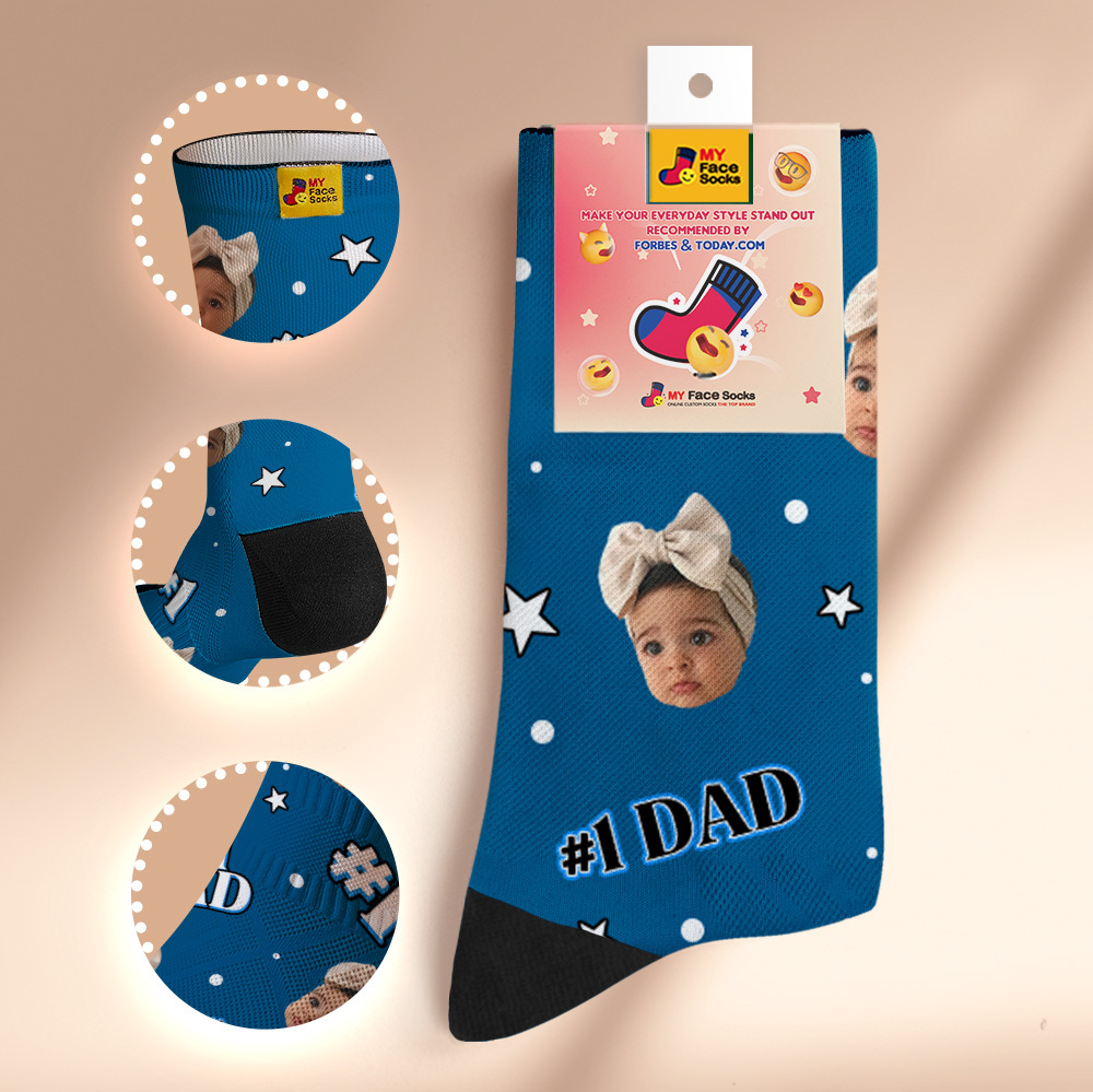 Gifts for Dad, Custom Face Socks Add Pictures And Name - #1 Dad