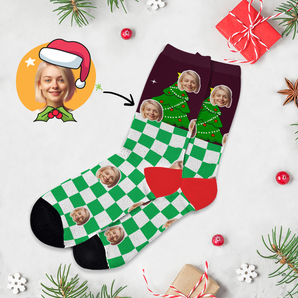 Chrismas Socks,Custom Full Face Photo Printed Socks Personalized Custom Designs Best Gift Idea for Xmas