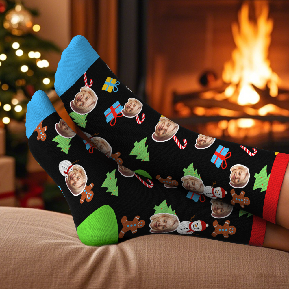Chrismas Socks,Custom Full Face Photo Printed Socks Personalized Custom Designs Best Gift Idea for Xmas