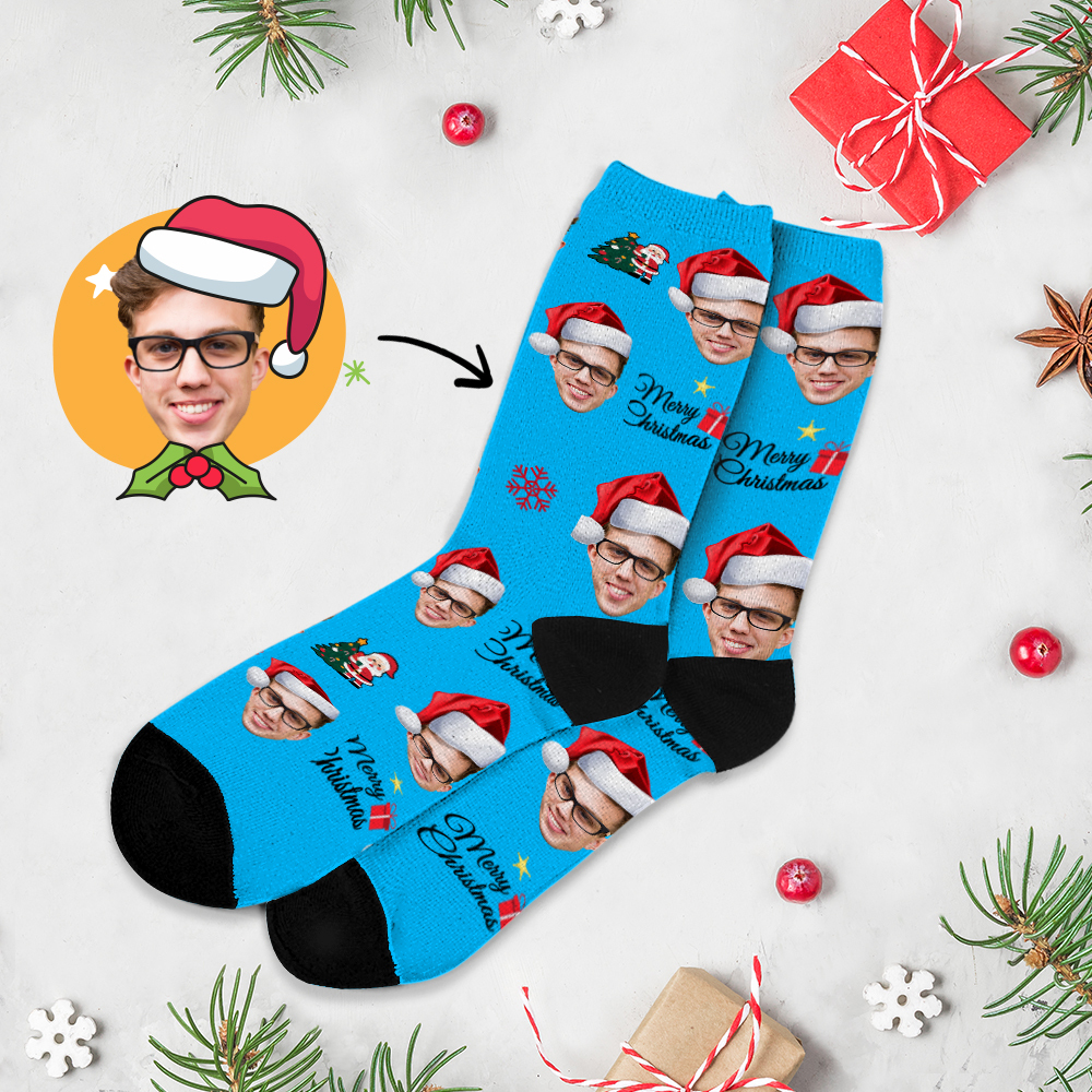 Chrismas Socks,Custom Full Face Photo Printed Socks Personalized Custom Designs Best Gift Idea for Xmas