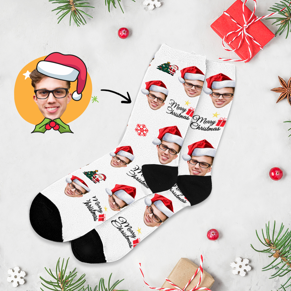 Chrismas Socks,Custom Full Face Photo Printed Socks Personalized Custom Designs Best Gift Idea for Xmas