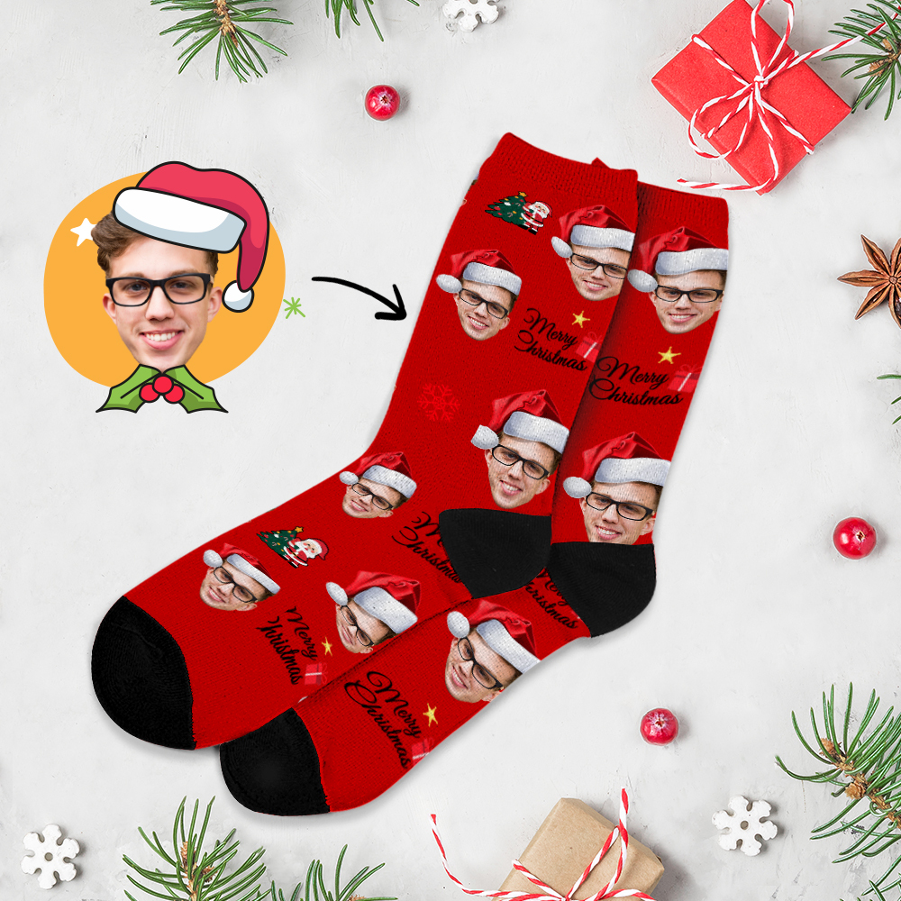 Chrismas Socks,Custom Full Face Photo Printed Socks Personalized Custom Designs Best Gift Idea for Xmas