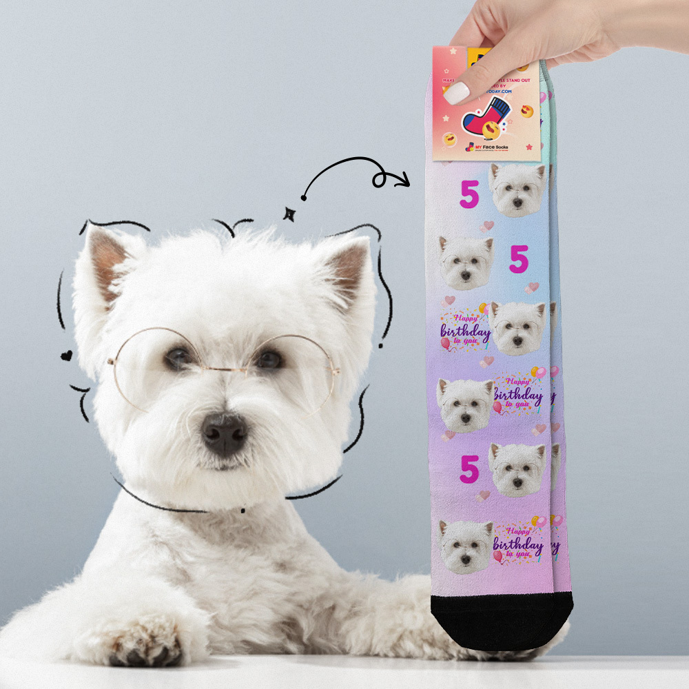 Custom Gradient Face Socks Age and Face Socks Birthday Gift Idea Happy Birthday To You - myfacesockseu