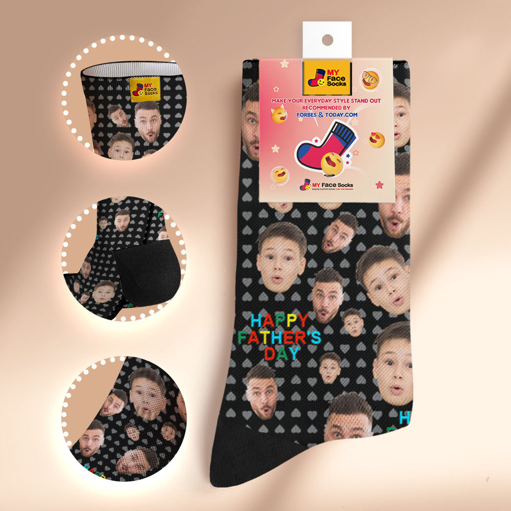 Custom Full Face Photo Print Socks Colorful Happy Fathers Day Personalized Custom Design Best Gift Idea - myfacesockseu