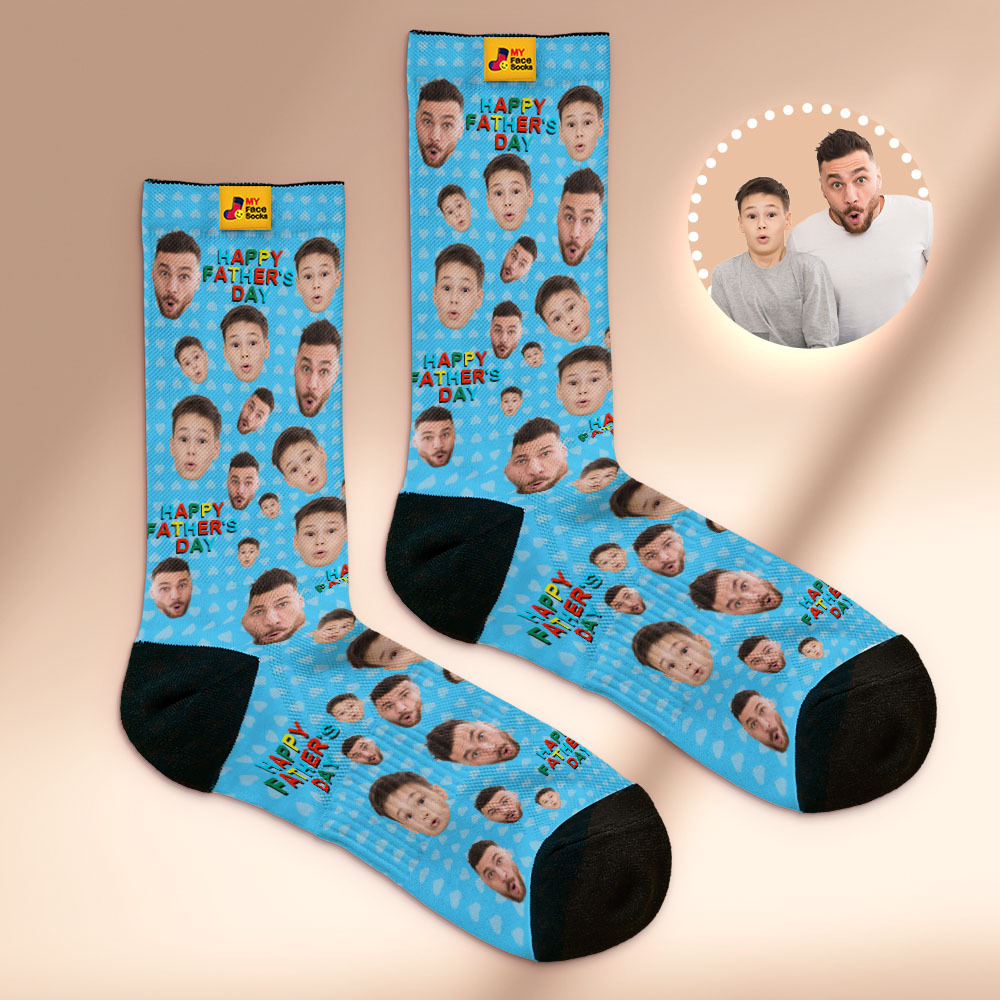 Custom Full Face Photo Print Socks Colorful Happy Fathers Day Personalized Custom Design Best Gift Idea - myfacesockseu