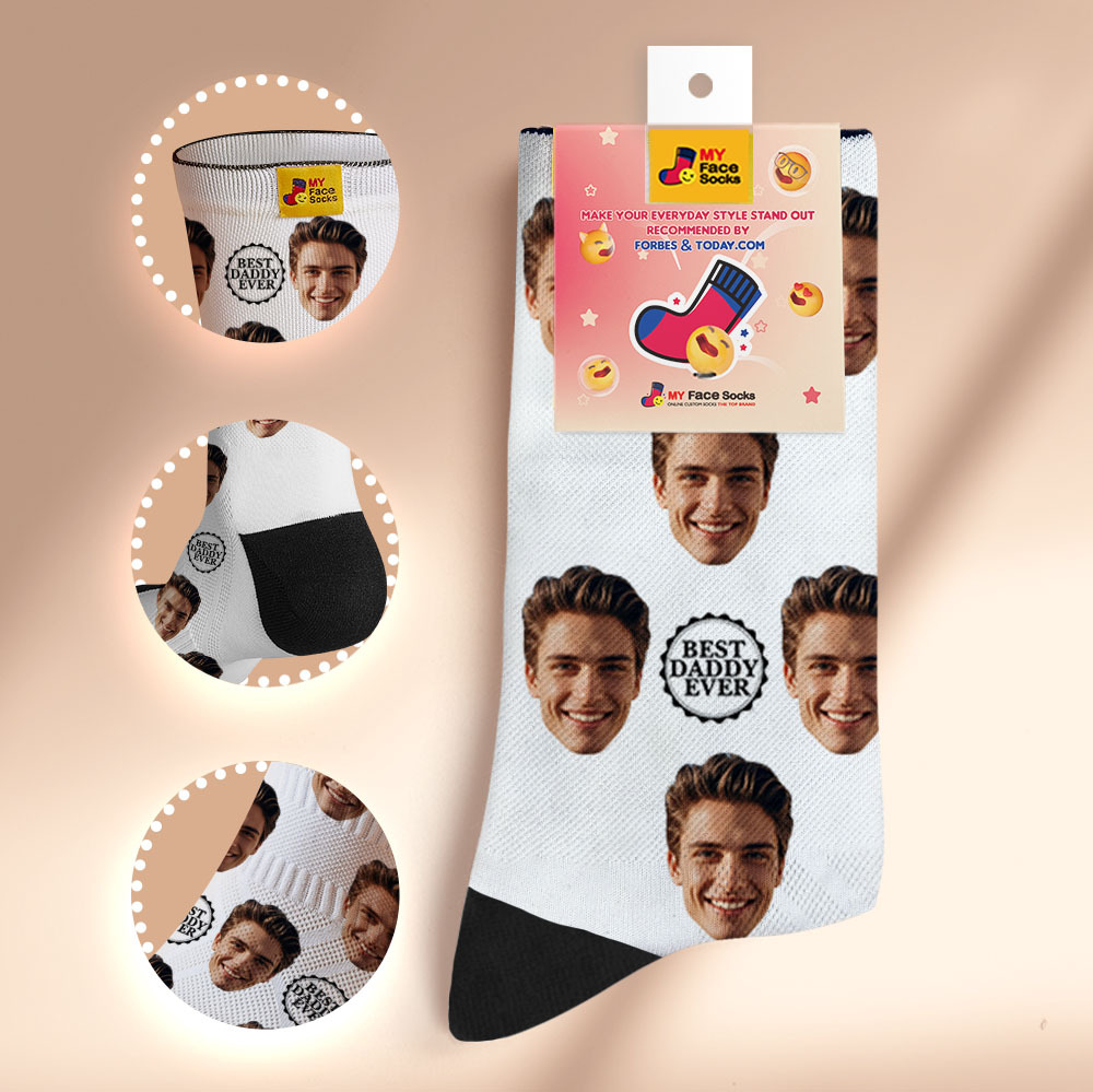 Custom Full Face Photo Print Socks Colorful Best Dad Ever Socks Personalized Custom Design Best Gift Idea For Father - myfacesockseu