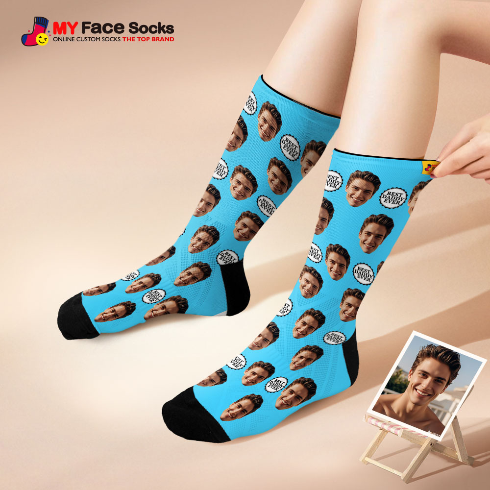 Custom Full Face Photo Print Socks Colorful Best Dad Ever Socks Personalized Custom Design Best Gift Idea For Father - myfacesockseu