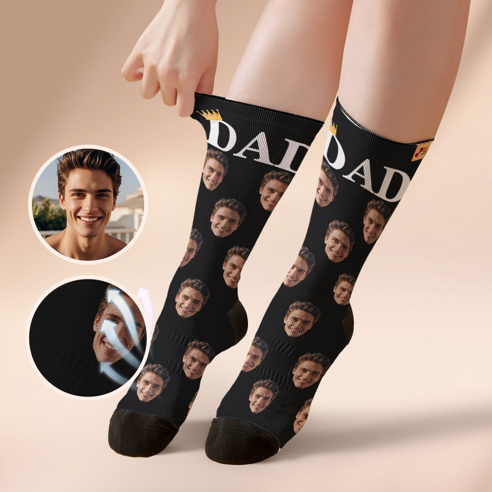 Custom Full Face Photo Print Socks, Colorful Crown Dad Socks Personalized Custom Design Best Gift For Dad - myfacesockseu