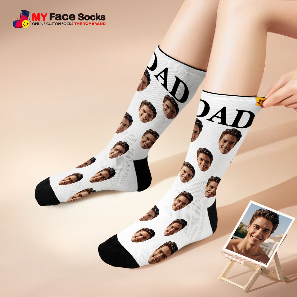 Custom Full Face Photo Print Socks, Colorful Crown Dad Socks Personalized Custom Design Best Gift For Dad - myfacesockseu
