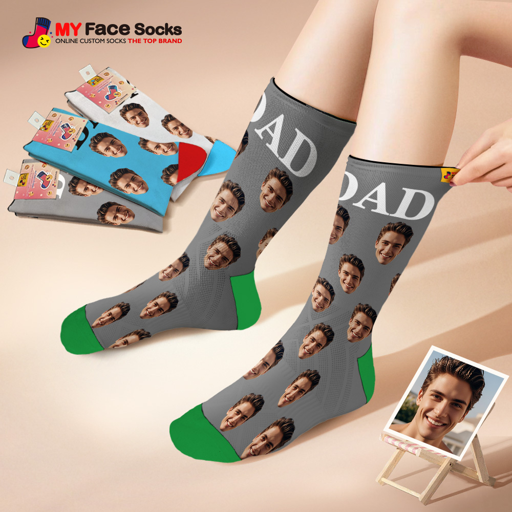 Custom Full Face Photo Print Socks, Colorful Crown Dad Socks Personalized Custom Design Best Gift For Dad - myfacesockseu