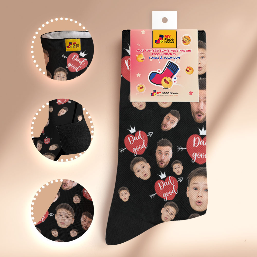 Custom Full Face Photo Print Socks Love Dad Good Color Crown Dad Socks Personalized Custom Design Best Fathers Day Gift - myfacesockseu