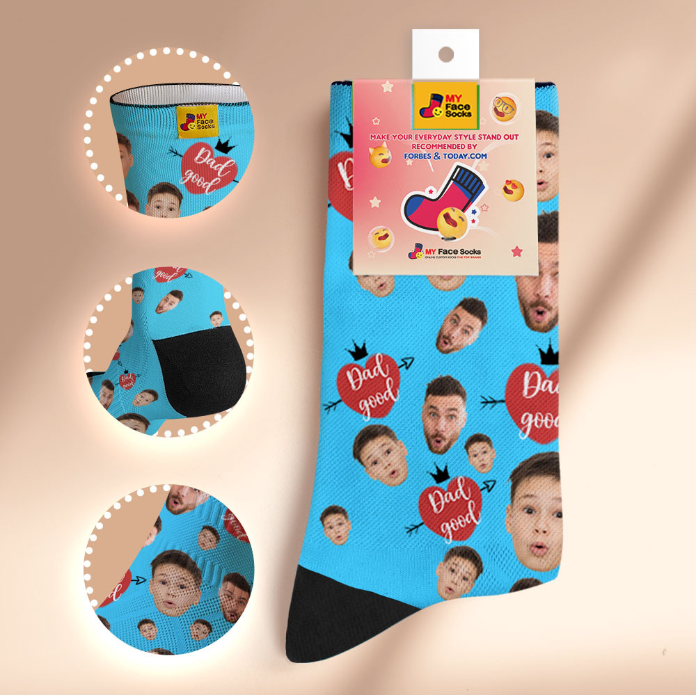 Custom Full Face Photo Print Socks Love Dad Good Color Crown Dad Socks Personalized Custom Design Best Fathers Day Gift - myfacesockseu