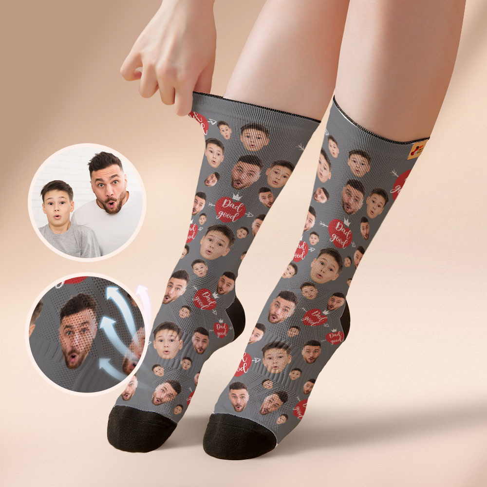Custom Full Face Photo Print Socks Love Dad Good Color Crown Dad Socks Personalized Custom Design Best Fathers Day Gift - myfacesockseu