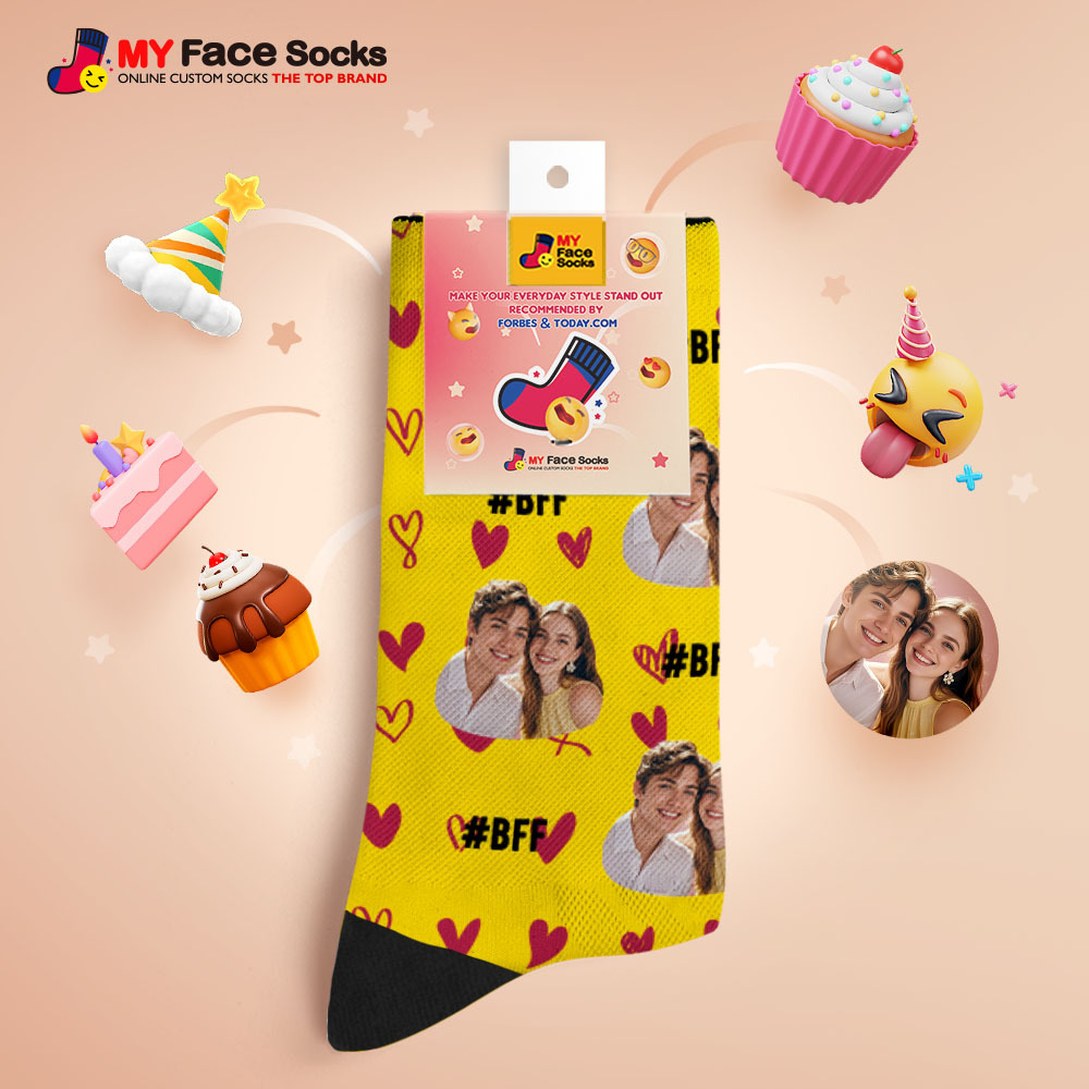Custom Face Socks #BFF Add Multiple Photos Gift for Besties Personalized Face Socks - myfacesockseu