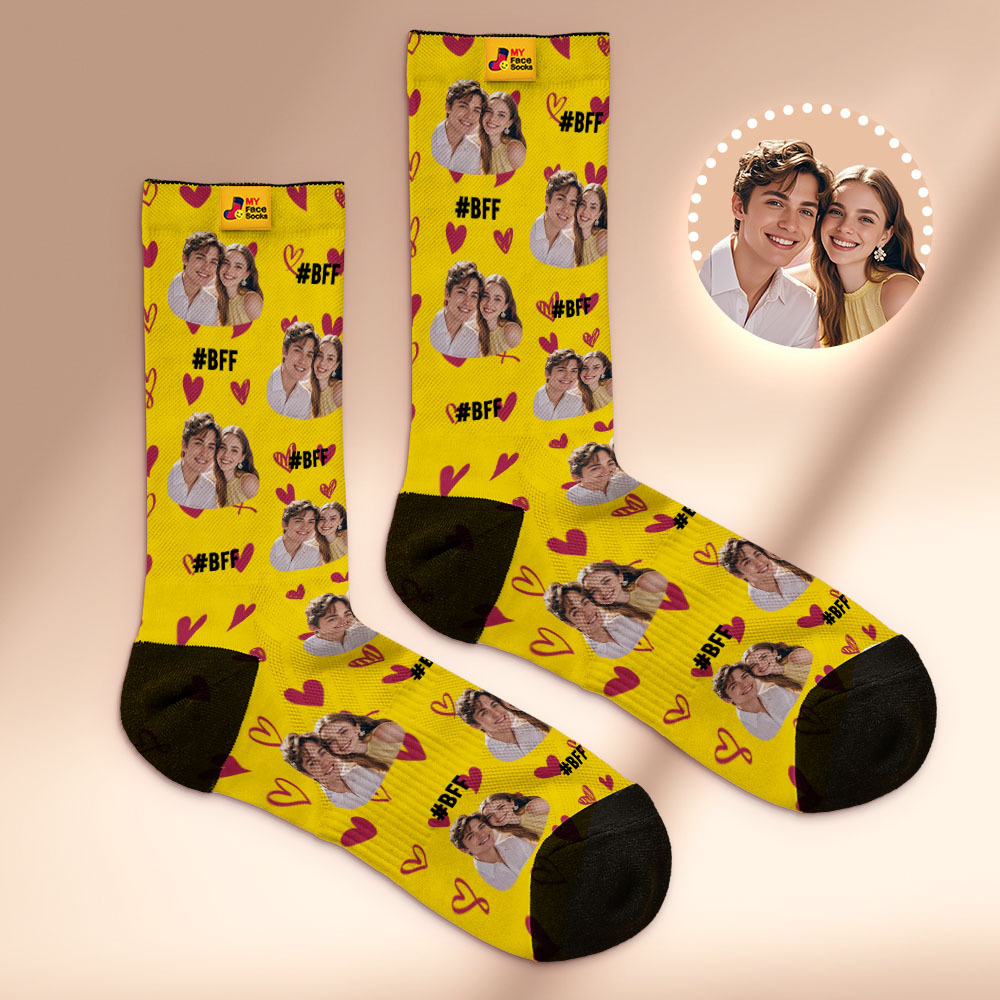 Custom Face Socks #BFF Add Multiple Photos Gift for Besties Personalized Face Socks - myfacesockseu