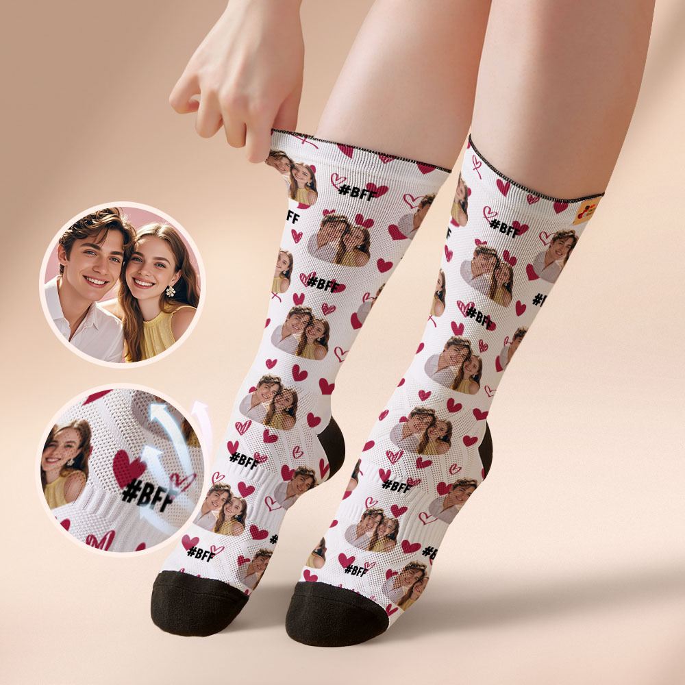 Custom Face Socks #BFF Add Multiple Photos Gift for Besties Personalized Face Socks - myfacesockseu